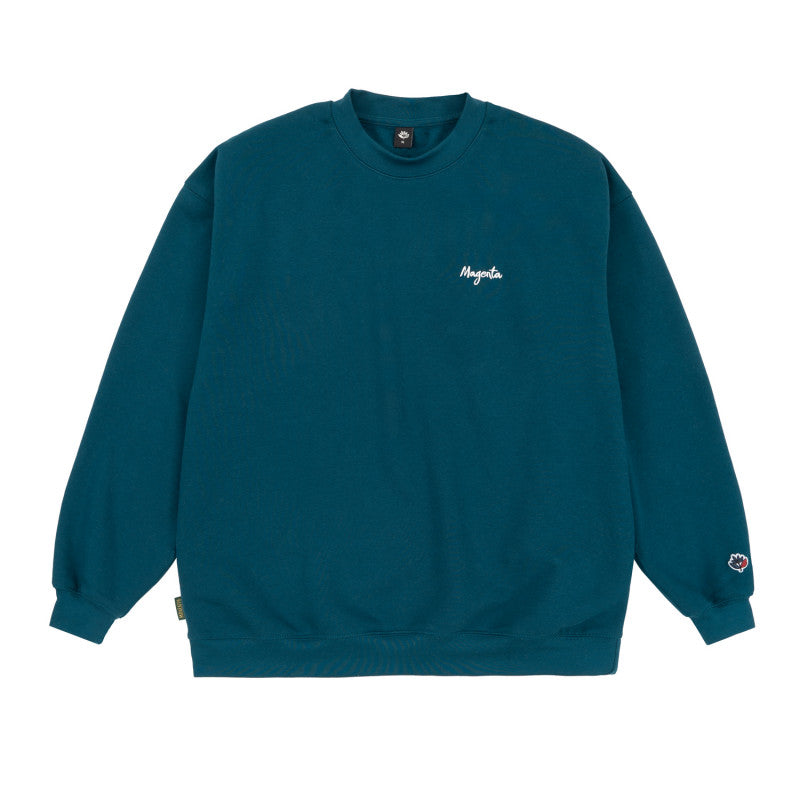 Magenta Script Crewneck Petrol Blue