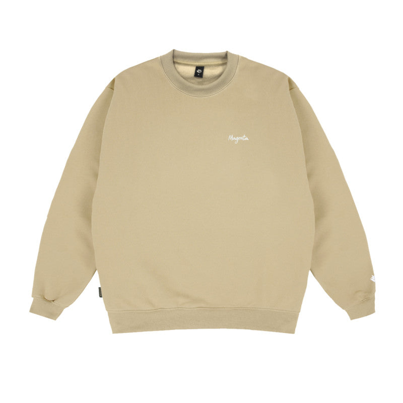 Magenta Script Crewneck Beige