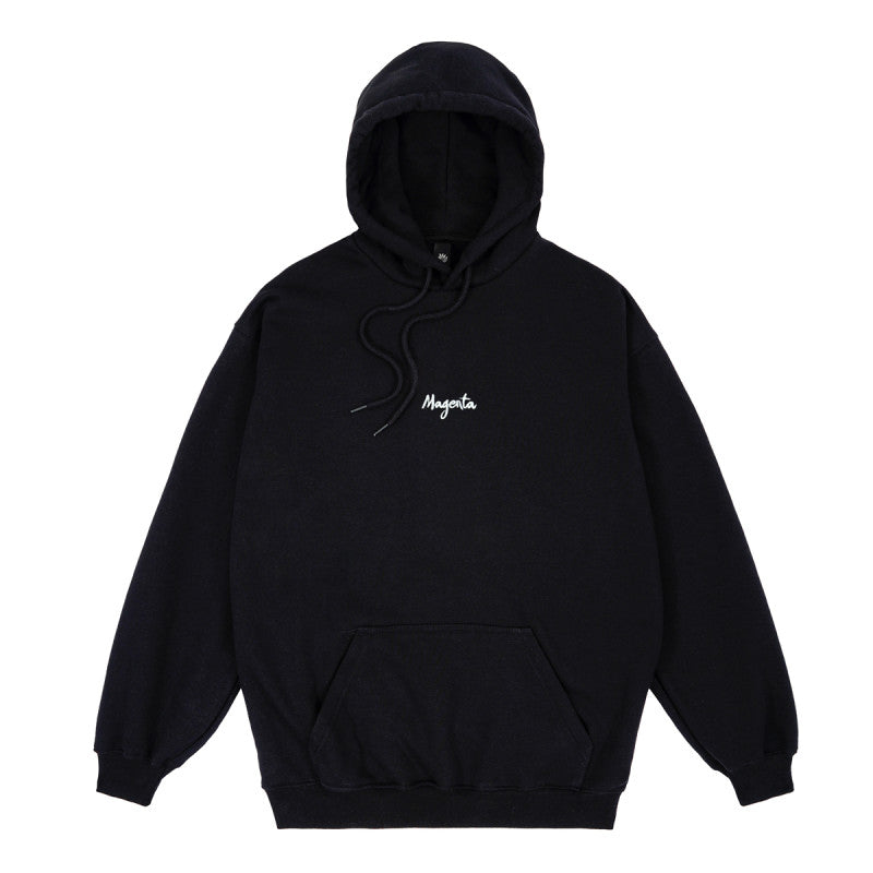 Magenta Script Hoodie Black