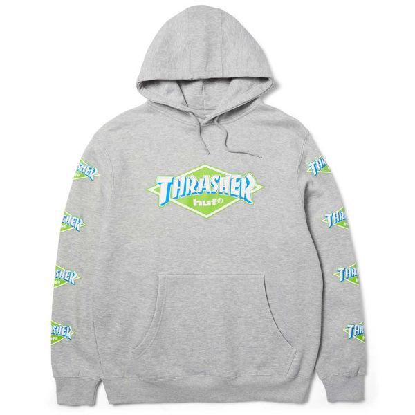 Huf X Thrasher Logo Hoodie Heather Grey