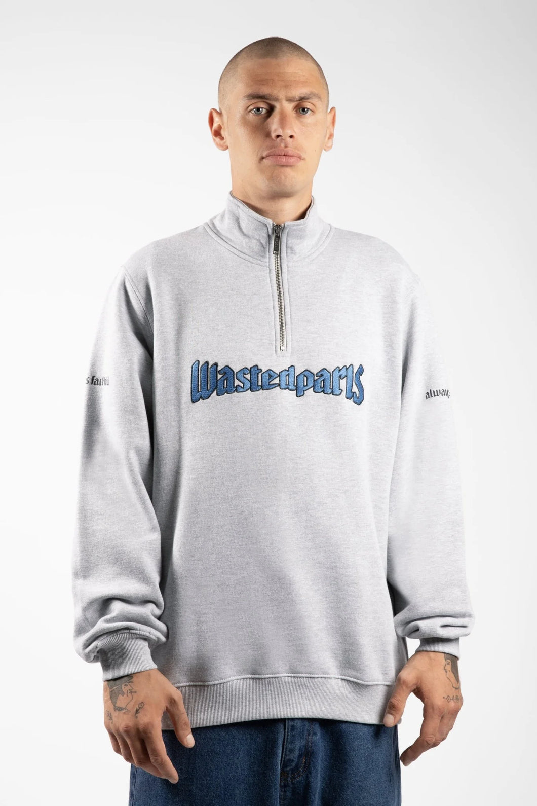 Wasted Paris United Funnel Quarter Zip Ash Grey