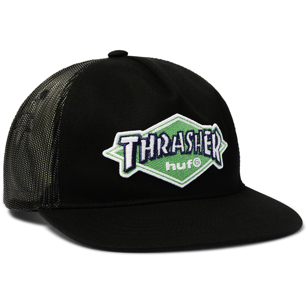 Huf X Thrasher Logo Twill Trucker Cap Black
