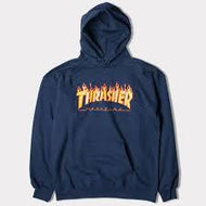 thrasher flame logo hoodie navy blue