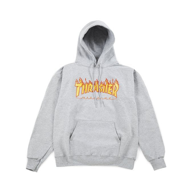 thrasher flame logo hoodie light steel