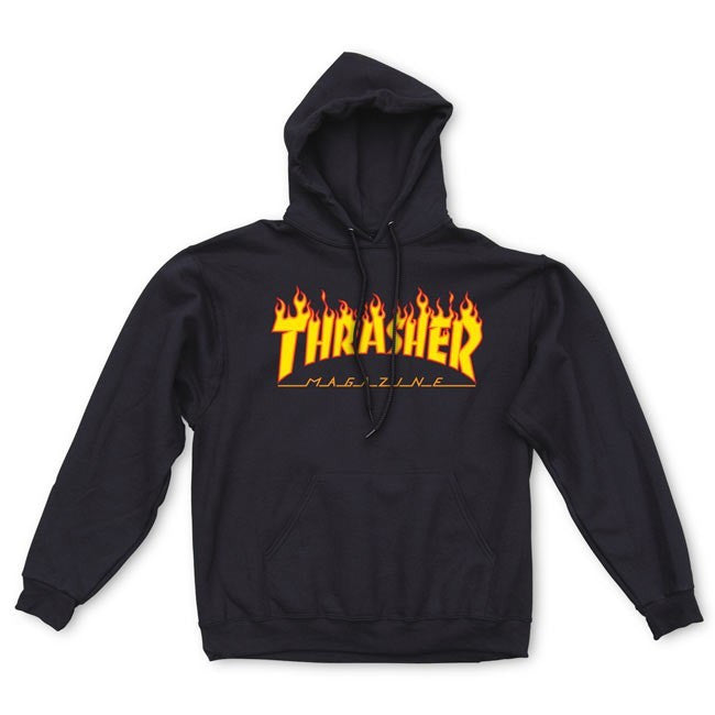 thrasher flame logo hood black