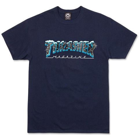 thrasher black ice t shirt navy blue