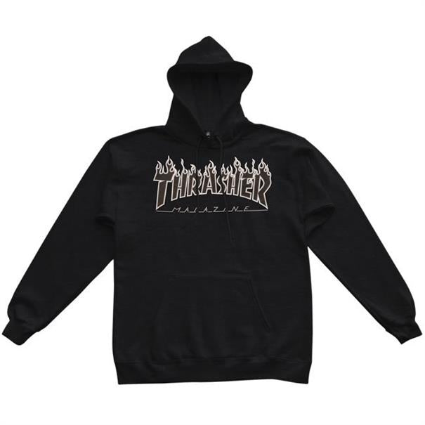 thrasher flame logo hood black black